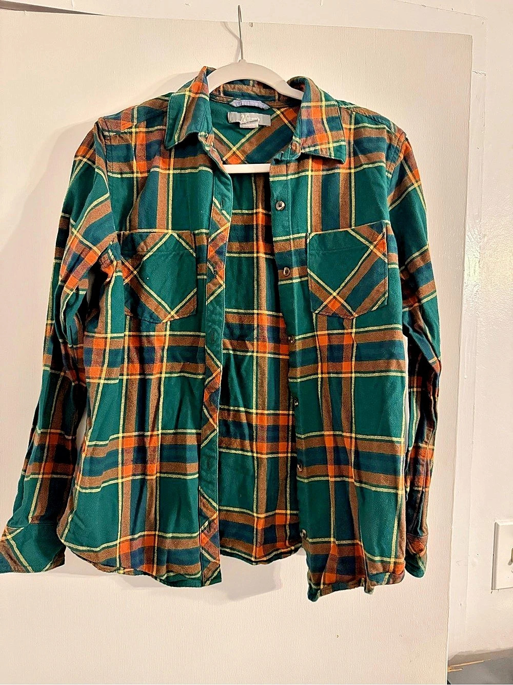 Natural Reflections Plaid Button Down in Green & Orange Size Medium